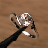 1ct Engagement Ring Round Cut Morganite Swirl Twist Solitaire 14k WhiteGold Over