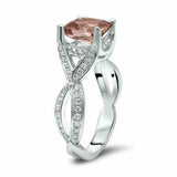 3.5ct Cushion Cut Peach Morganite Split Shank Solitaire Ring 14K White Gold Over