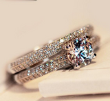 4Ct Round Cut Diamond Bridal Set Ring with Accents Band 14K White Gold Finish