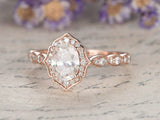 1.5ct Oval Cut Diamond Engagement Ring Halo Vintage Women 14k Rose Gold Finish