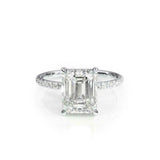 2.5ct Emerald Cut Diamond Hidden Halo Ring 14k White Gold Over with Round Accent