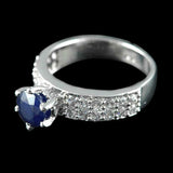 2.6ct Round Cut Blue Sapphire Cluster Accent Solitaire Ring 14k WhiteGold Finish