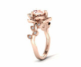 1.6ct Round Cut Peach Morganite Flower Leaves Engagement Ring 14k Rose Gold Over
