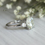 1.4Ct Oval Cut Diamond Trilogy Solitaire Engagement Ring 14K White Gold Finish