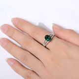 2.4ct Engagement Ring Oval Cut Green Emerald Split Shank 14k White Gold Finish