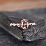 1ct Oval Cut Champagne Morganite Pear Accent Engagement Ring 14k RoseGold Finish