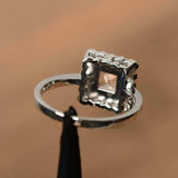 2ct Princess Cut Peach Morganite Milgrain Halo Solitaire Ring 14k WhiteGold Over
