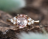 2ct Engagement Ring Oval Cut Morganite Round Diamond Accent 14k Yellow Gold Over