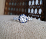 1Ct Round Diamond Sapphire Bird Design Band Engagement Ring 14K White Gold Over