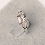 1.6ct Engagement Ring Princess Cut Morganite Leaf Accent 14k White Gold Finish