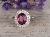 3ct Oval Cut Pink Ruby Engagement Ring Diamond Double Halo 14k White Gold Finish