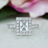 1ct Radiant Cut Diamond Vintage Rectangle Engagement Ring 14k White Gold Finish