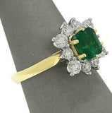 2.5ct Asscher Cut Green Emerald Diamond Floral Halo Ring 14K Dual Tone Gold Over