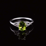 0.45ct Oval Cut Green Peridot Trilogy Split Shank Ring 14k White Gold Finish
