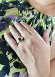 2.3ct Engagement Ring Oval Cut Green Emerald Filigree 14k Yellow Gold Finish