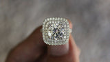 2.9ct Round Cut VVS1 Diamond Double Halo Engagement Ring 14k White Gold Finish