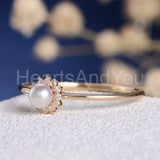 0.5ct Round Cut Simulated Diamond Dainty Halo Pearl Ring 14k Yellow Gold Plated