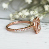 4Ct Emerald Cut Morganite Diamond Accent Halo Engagement Ring 14K Rose Gold Over