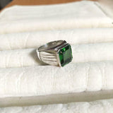 5ct Engagement Ring Green Emerald Cut Wide Solitaire Women 14k White Gold Finish