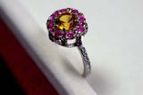 2.2ct Engagement Ring Round Cut Yellow Citrine Pink Ruby Halo 14k WhiteGold Over