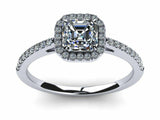 1.5ct Asscher Cut Accent Solitaire Halo Engagement Ring 14k White Gold Finish