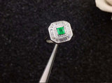 2.3ct Engagement Ring Princess Cut Emerald Dual Halo Cluster 14k White Gold Over