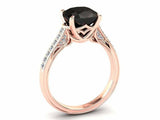 1.5ct Cushion Cut Black Diamond Solitaire with Accent Ring 14k Rose Gold Finish