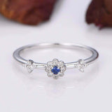 0.3ct Round Cut Blue Sapphire Engagement Ring Floral Diamond 14k White Gold Over