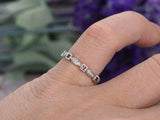 1ct Princess Cut Red Garnet Vintage Stackable Wedding Band 14k White Gold Finish