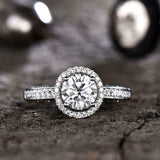 2.3ct Round Cut Diamond Solitaire with Accents Halo Ring 14k White Gold Finish