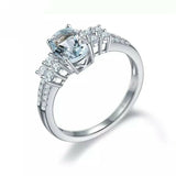 2.3ct Oval Cut Blue Aquamarine Solitaire with Accent Ring 14k White Gold Finish