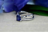 2ct Princess Blue Sapphire Diamond Split Band Engagement Ring 14k WhiteGold Over