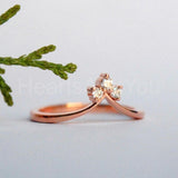 0.1ct Round Cut Moissanite Trilogy Curved Engagement Ring 14K White Gold Plated