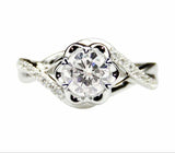 2.4ct Engagement Ring Round Cut Diamond Floral Split Shank 14k White Gold Finish