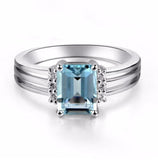 2.3ct Emerald Cut Blue Aquamarine Solitaire Round Accent Ring 14k WhiteGold Over