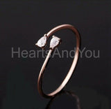 0.4ct Pear Cut Simulated Diamond Bypass Engagement Ring 14k Rose Gold Plated