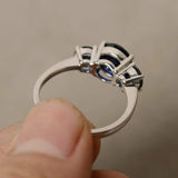 2ct Round Cut Blue Sapphire Three Stone Engagement Ring 14k White Gold Finish