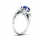 2.4ct Round Cut Blue Sapphire Engagement Ring Floral Cocktail 14k WhiteGold Over