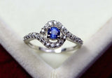 0.45ct Engagement Ring Round Cut Blue Sapphire Swirl Twist 14k White Gold Finish