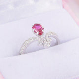2.5ct Pear Cut Pink Ruby Engagement Ring Crown Curved 14k White Gold Finish