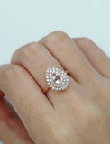 2ct Pear Cut Peach Morganite Engagement Ring Dual Halo Diamond 14k RoseGold Over