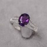 2.4ct Engagement Ring Oval Cut Purple Amethyst Split Shank 14k White Gold Finish