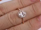 1.5ct Oval Cut Peach Morganite Engagement Ring Diamond Floral 14k Rose Gold Over
