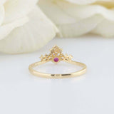 1.2ct Round Cut Pink Ruby Engagement Ring Diamond Crown 14k Yellow Gold Finish
