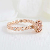 1.5ct Round Cut Peach Morganite Diamond Accents Floral Ring 14k Rose Gold Finish
