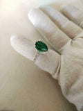 1.2ct Engagement Ring Pear Cut Green Emerald Diamond Accent 14k WhiteGold Finish