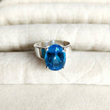 2ct Engagement Ring Oval Cut Blue Topaz Solitaire Women 14k White Gold Finish