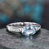 1.5Ct Oval Cut Blue Aquamarine East West Engagement Ring 14K White Gold Finish