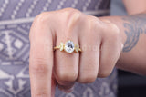 0.3ct Oval Simulated Diamond Leaf Accents Engagement Ring 14k Yellow Gold Plated