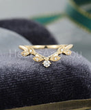 0.5ct Round Cut Moissanite Curved Milgrain Wedding Band 14k Yellow Gold Plated